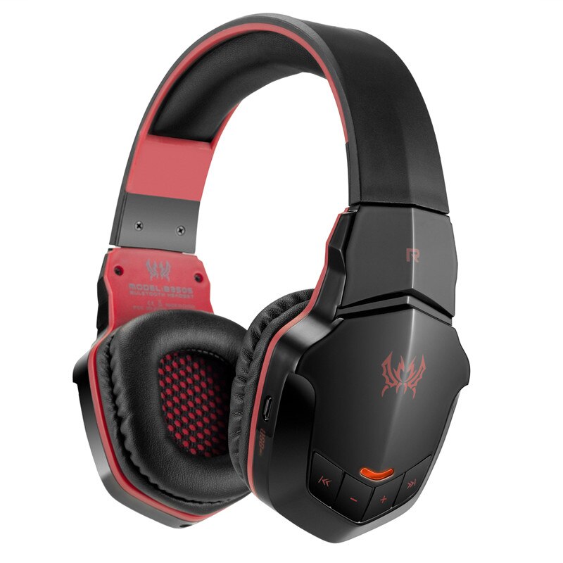 KOTION EACH B3505-auriculares, inalámbricos por Bluetooth para videojuegos, auriculares estéreo de 4,1 con Control de volumen y micrófono, auriculares de música HiFi para jugadores: black red B3505