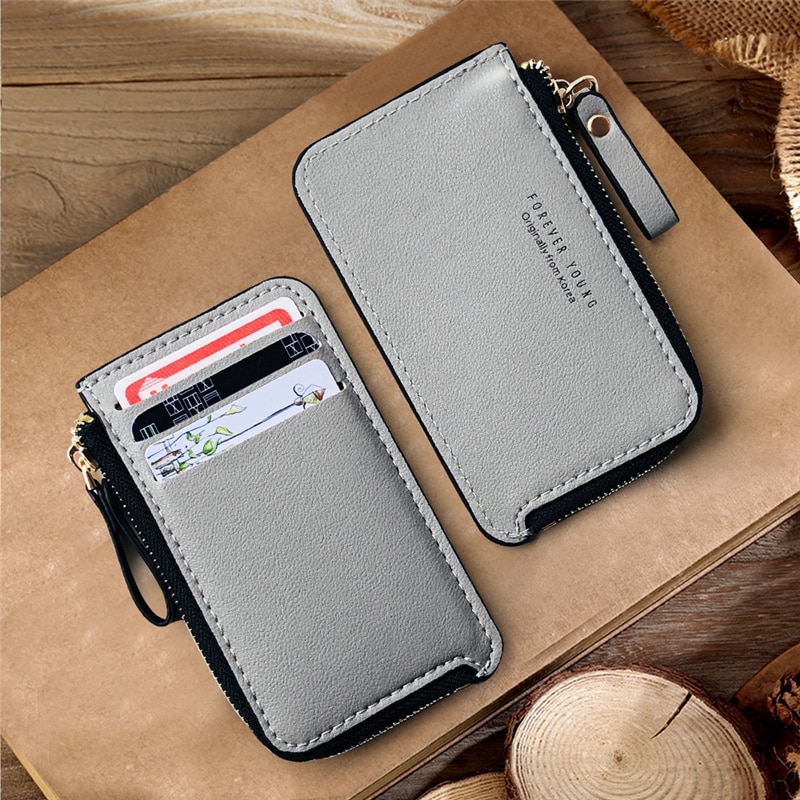 PURDORED 1 Pc Credit Card Holder Wallet Black Men Coin Purse PU Leather Business Card Holder Zipper Mini Clutch Wallet Bag