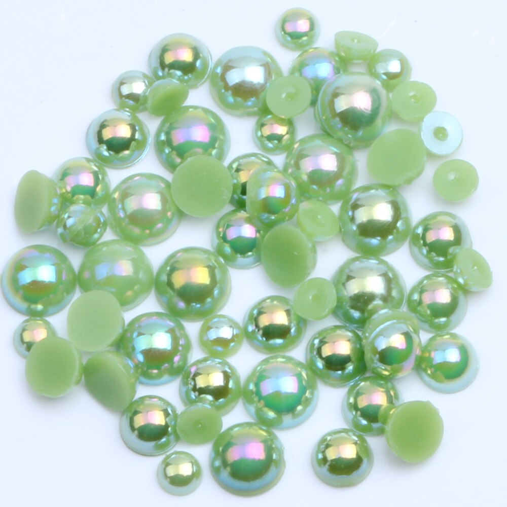 1000/500Pcs 2-5Mm En Gemengde Size Gras Groen Ab Lijm Op Abs Imitatie Half Ronde parels Resin Plaksteen Kralen Voor Sieraden Maken