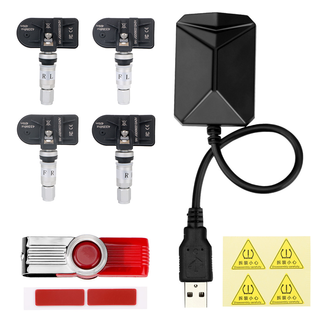 Système de navigation Android TPMS avec 4 capteurs, système d'alarme, USB, voiture Android TPMS, transmission sans fil, opathie, surveillance de la pression: La cigarette briquet type