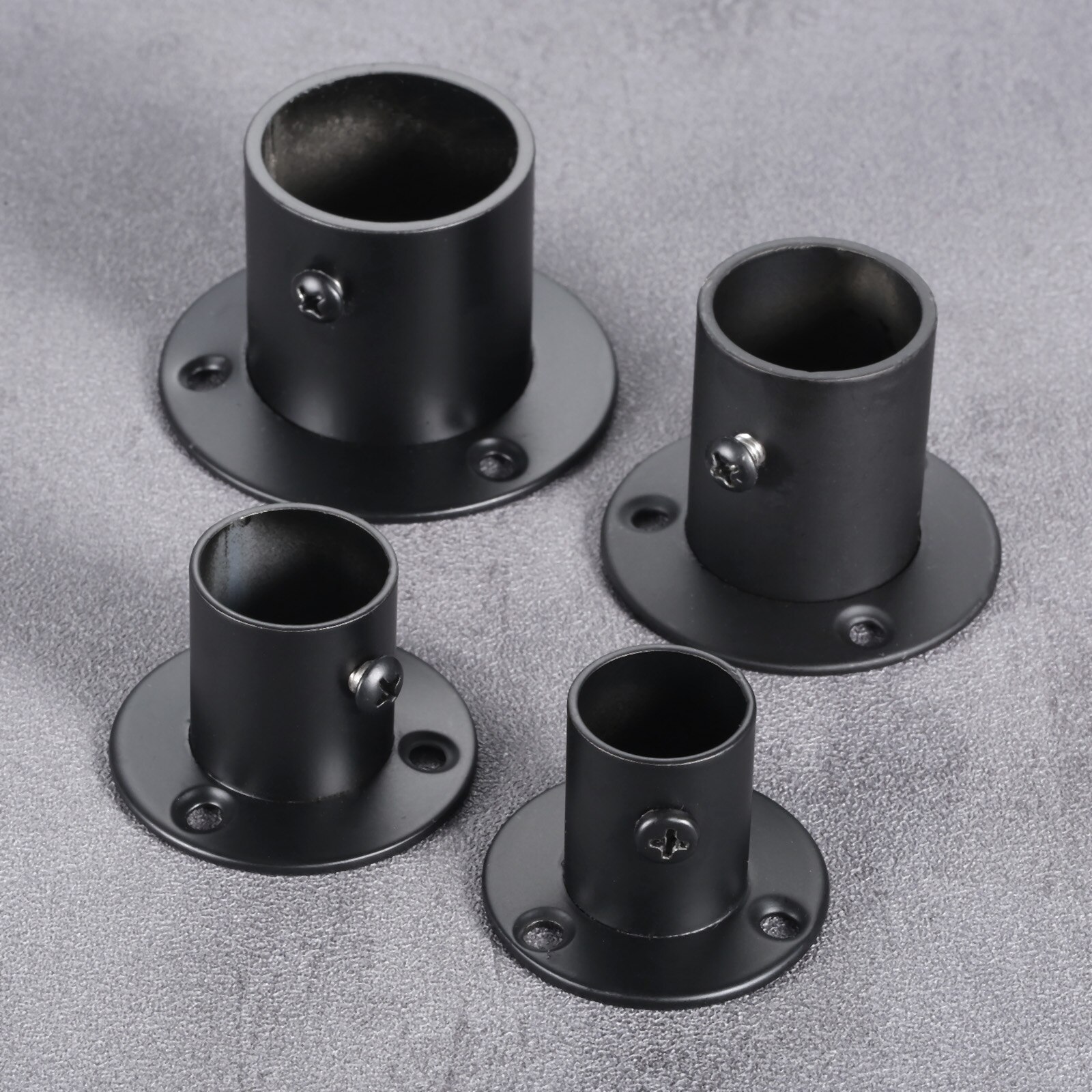 DRELD 2Pcs Black Wardrobe Hanging Rail Rod Pole Socket End Support Bracket Stainless Steel Flange Holder for 19/22/25/32mm Da