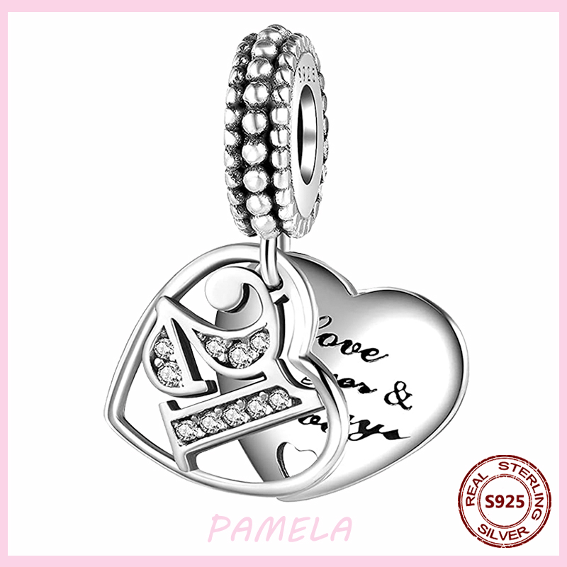 PAMELA 925 Sterling Silber Neue Arabischen Ziffern Charme 16 18 21 40 50 60 Perlen DIY Für Original Anhänger Armbinde schmuck Für Frauen: YBT755-21