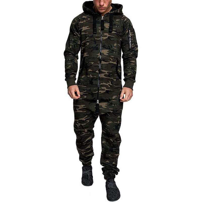 Hoodies Overalls Men Pure Color Splicing Jumpsuit Long Sleeve Male Clothes Men's Jumpsuits One-piece Garment Pajama Streetwear: d / M