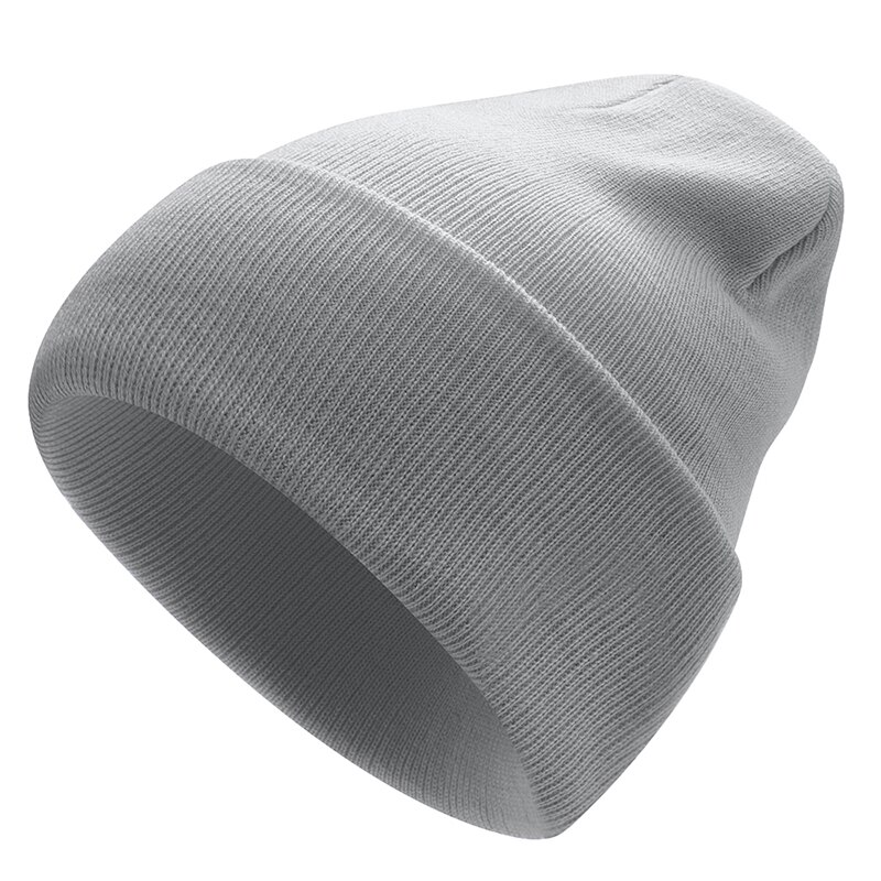 Strikket vinterlue solid varme luer unisex lue fritidshatt for menn kvinner hip-hop vår høst panser voksen skullies: Lysegrå