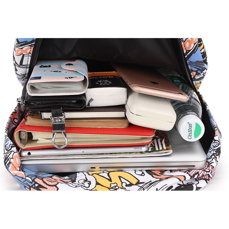Cartoon Graffiti sac à dos toile femmes sac à bandoulière meilleur voyage adolescent fille garçons école sac à dos femme sac à dos sac à dos