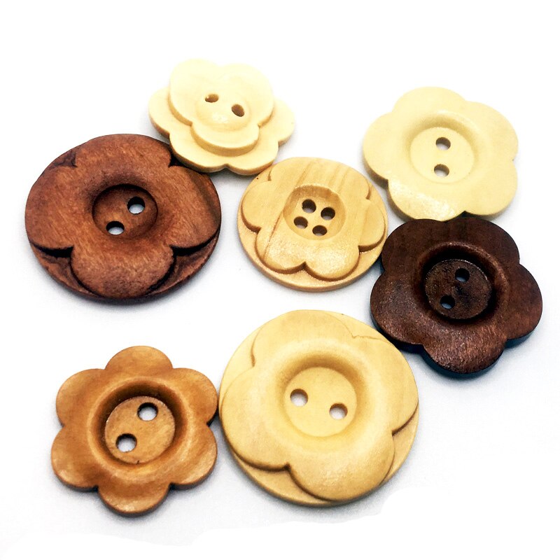 Botones de madera para manualidades, botones decorativos de 2 agujeros con forma de flor Vintage, para manualidades, álbum de recortes, ropa, SC280, 23-30mm, 30 unids/lote