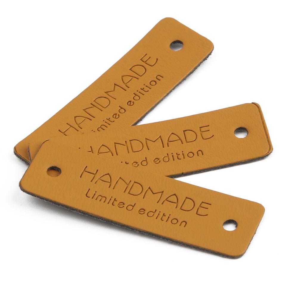 12 unids/lote hecho a mano con cuero de edición limitada etiquetas para hecho a mano bolsa etiquetas de cuero hecho a mano para sombreros zapatos zakka etiqueta: Light Brown