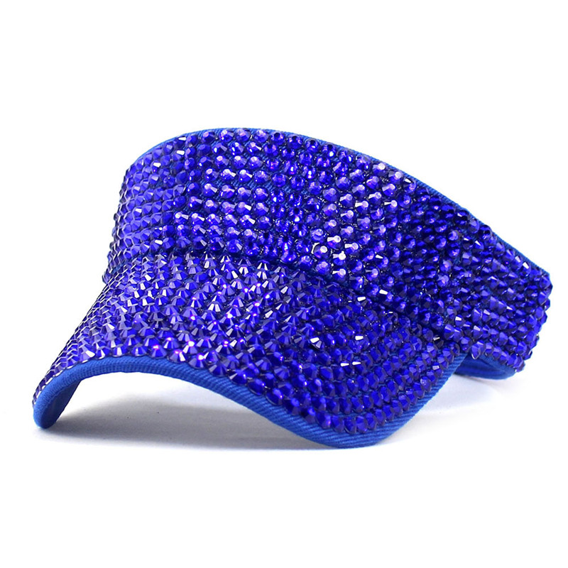 Summer Cotton Color Rhinestone Visors Adjustable Sun Protection Cap For Men and Women 05: Blue