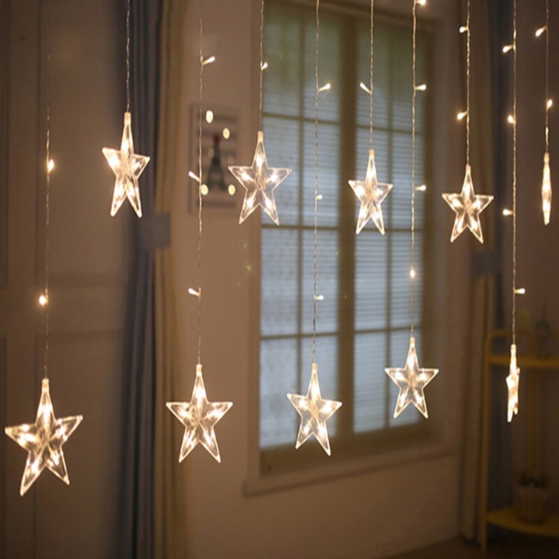220V EU Plug LED Star Christmas Curtains lights Indoor/Outdoor Garland string fairy Lamp For Wedding Party Decoration: Style2 Warm white / 220V-EU Plug