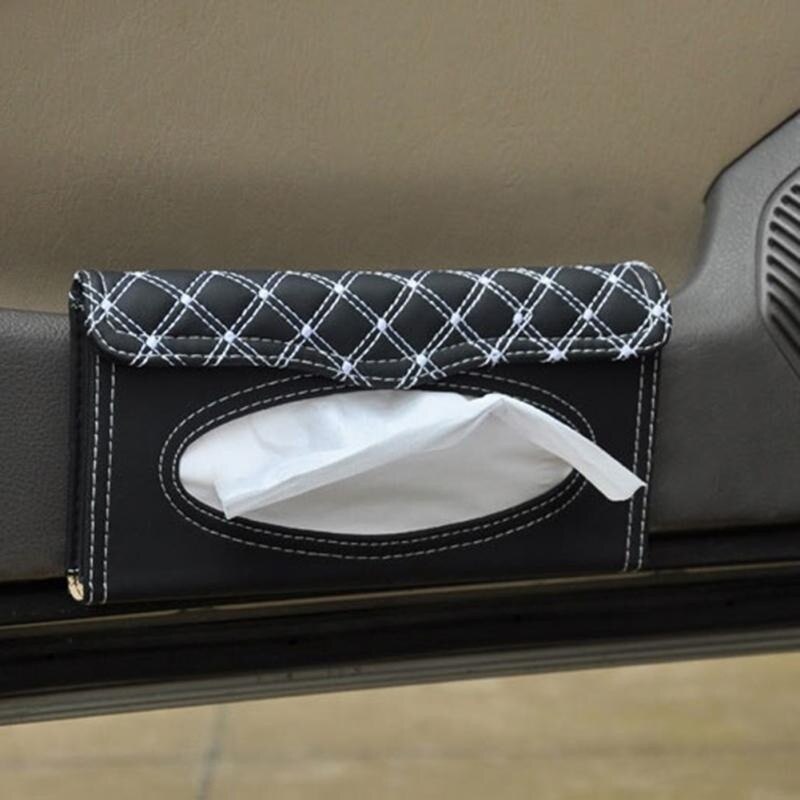 universell solskjermfeste tissuekasse pu lær deksel bil styling interiør tilbehør: Svart