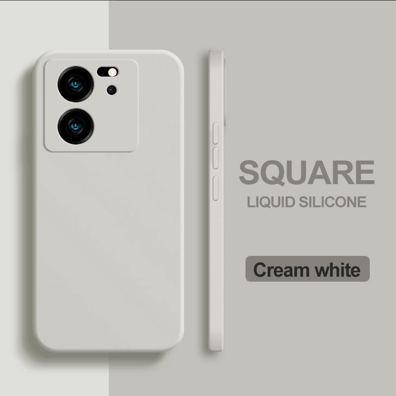 Voor Xiaomi 13 T Pro telefoonhoesjes Vierkante Vloeibare Siliconen Camera Lens Protector Zachte Cover voor Xiaomi Mi 13 t 13 T Mi 13 T Pro Schokbestendige hoesje: silicium / Beige