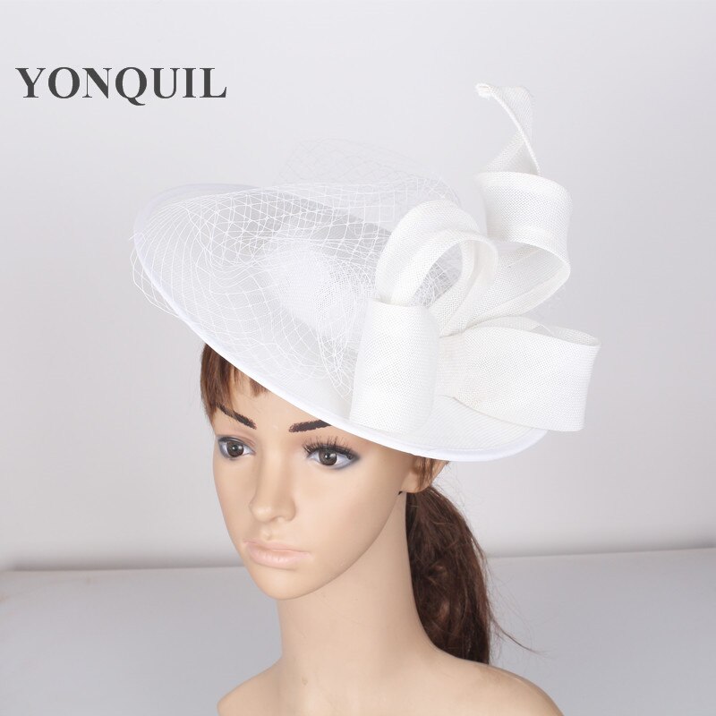 Tocado blanco grande tocados con velo de rejilla para novia, boda, tocado de terciopelo, diademas de ocasión, estilo