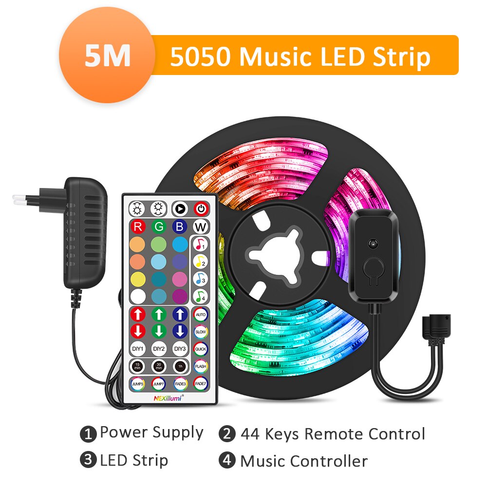 Led stripe lys, musikk sync, musikk sync farge skiftende led lys stripe, smd 5050 rgb led lys strips diy: 5m