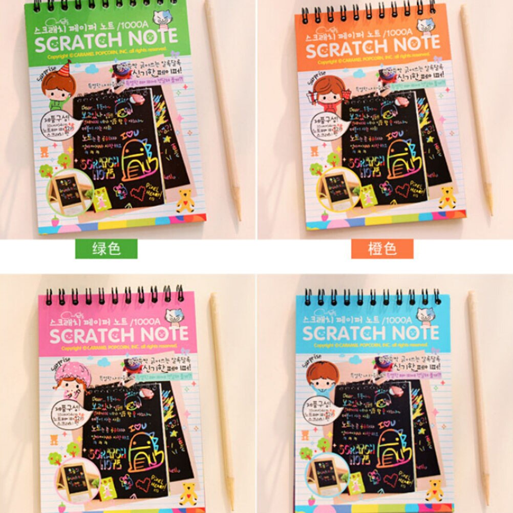 Cuaderno mágico para rascar para niños, libreta con grafiti de páginas negras, libreta para pintar y dibujar