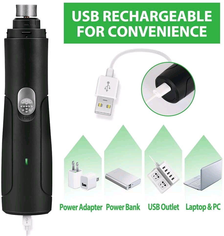 Pet Nail Grinder Electric Rechargeable Trimmer File Clippers with Low Noise