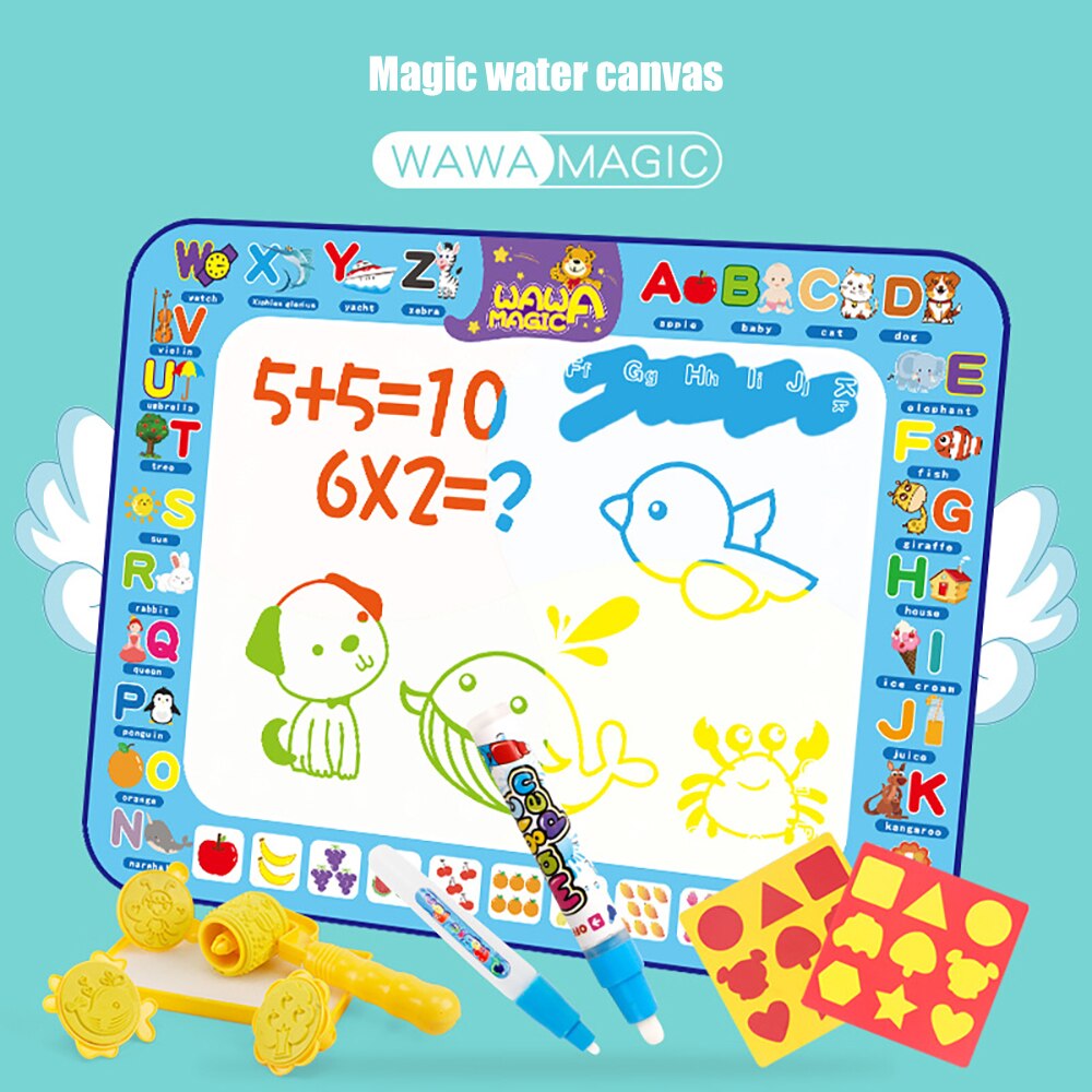 100*75cm Water Canvas Magic Graffiti Blanket Cartoon Child Education Drawing Carpet Coloring Book Doodle Mat Birthday
