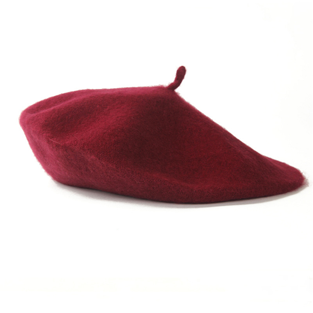 Vintage Winter Warm Wol Vlakte Baret Voor Vrouwen Meisjes Kunstenaar Casual Solid Black Red Beanie Caps Boinas para Mujer: deep purple