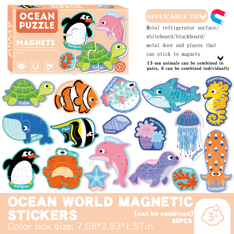 Dzieci Litery Numery Zwierzęta Pojazd Naklejka na lodówkę Magnetyczne poznawcze dopasowujące puzzle Zabawki edukacyjne dla dzieci: Niebieski