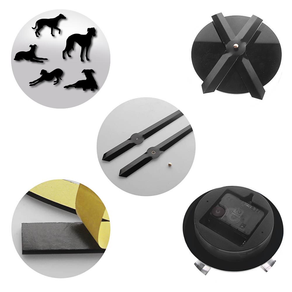 Oversized Whippet Dog Portrait 3D Acrylic DIY Wall Clock Italian Greyhound Canine Animal Mirror Effect Wall Stickers Clock Watch