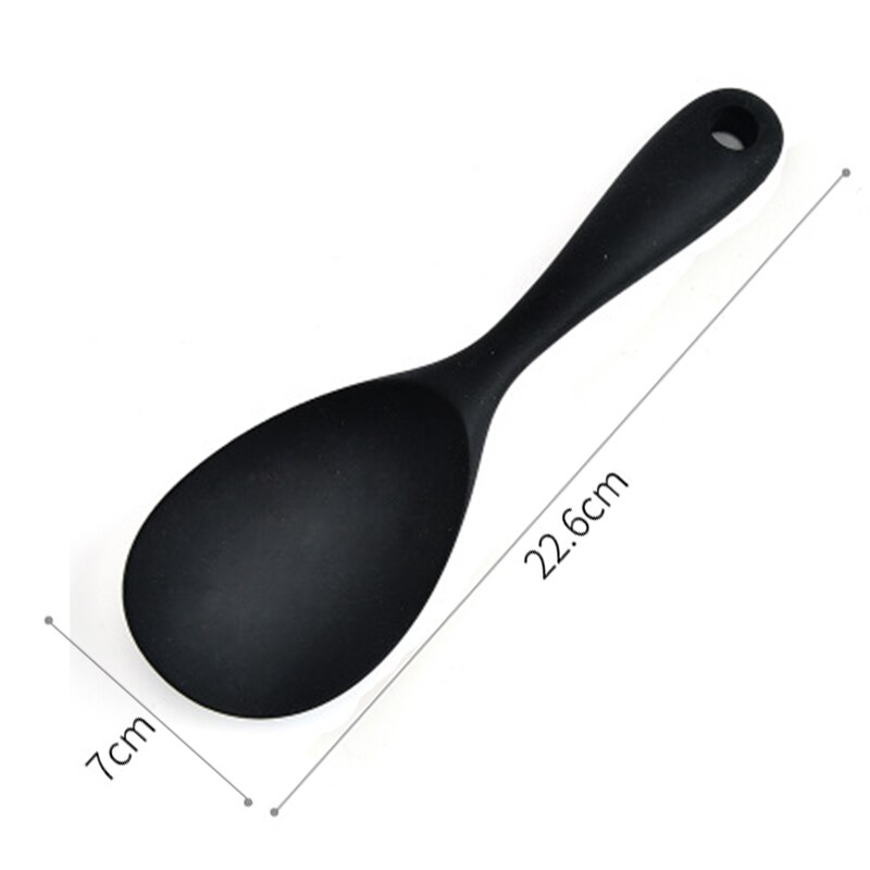 Silicone Spoon Anti-scalding Translucent Colorful Rice Scoop Heat Resistant Non-stick Rice Cooker Tableware Kitchen Cooking Tool: B-Black