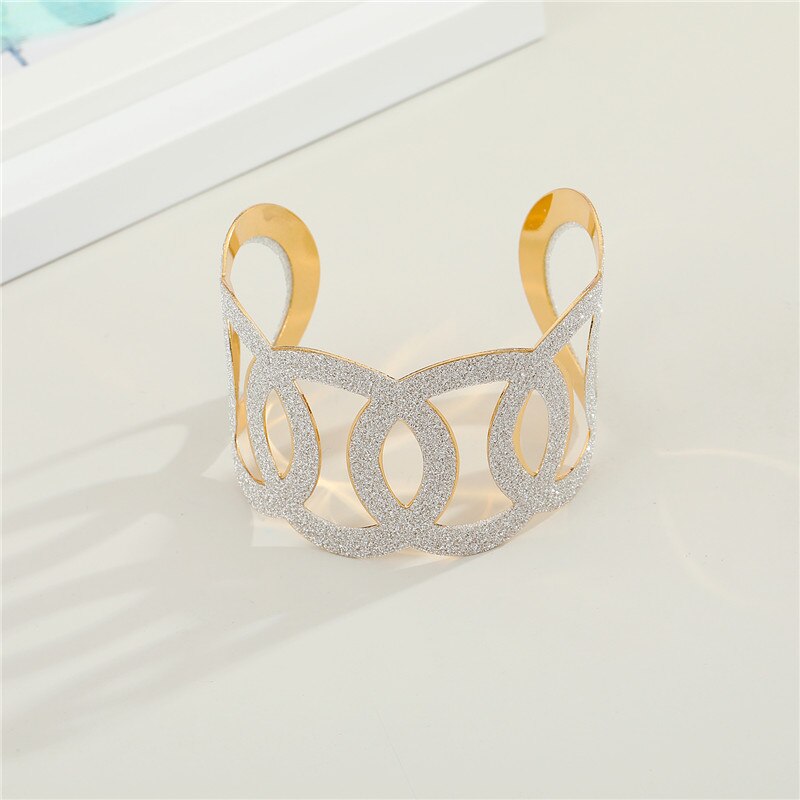 Dayoff, 1 unidad, pulsera hueca de Metal europeo para mujer, , joyería de , brazalete de mano Ancho ajustable abierto único brillante