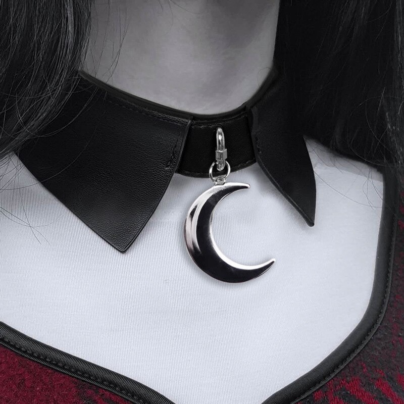Halloween decoratie ketting pu leer maan hanger coole chokers vrouwen harajuku sieraden maan chokers kettingen