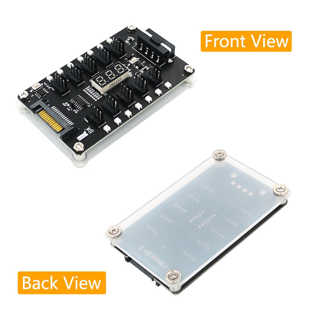 12V 4 Pin Cooling Fan 10 Ports RGB Hub Splitter PC Chassis Cooler Controller LED Temperature Display Computer Monitor Adapter