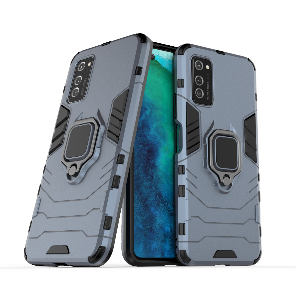 Funda de armadura a prueba de golpes para Honor Play, 9A, 8A, 6T, 5T, 4, 4T, 3, 3E Lite, V40, V30, V20, V10 Pro, 4G, 5G, soporte de anillo de Metal: PP / Azul
