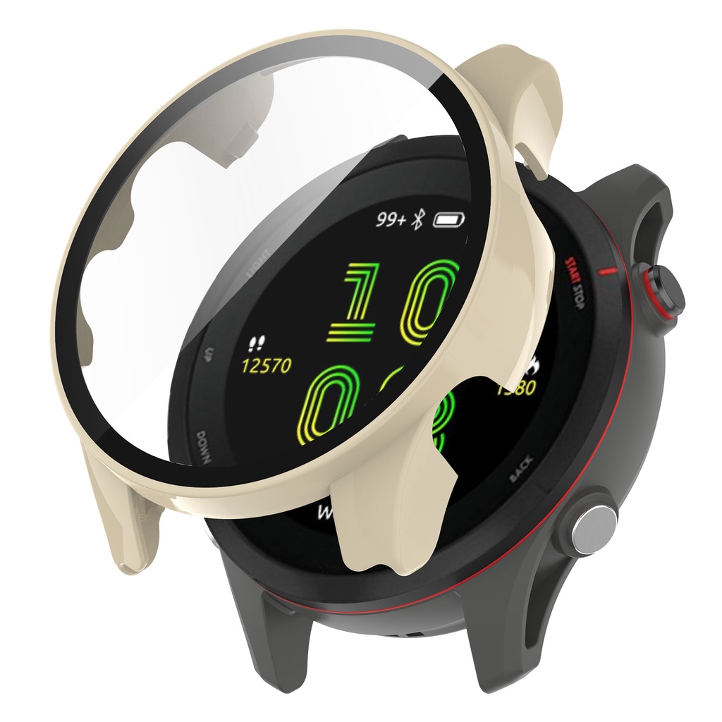 För garmin forerunner 255 255s 265 265s 165 music 965 , hårt pc-stötfångarfodral med ram + hd slim, härdat glas, repfritt