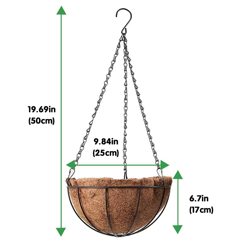 Cesta de flores colgantes de Metal, con forro de cáscara de Coco, colgante para exteriores decorativo de 10 pulgadas, 5 uds.