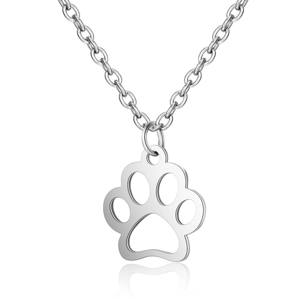 Titanium Steel Dog Paw Print Necklace Female Paw Simple Stainless Steel Pendant Necklace: Steel color