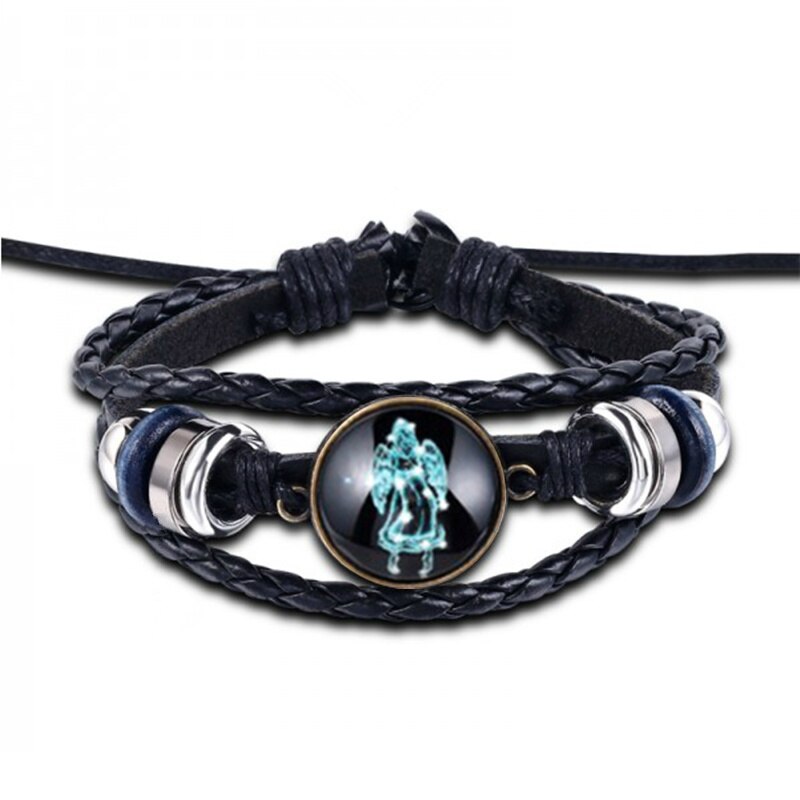 12 Constellation Bracelet Luminous Leather Bracelets Charms Zodiac Sign Bracelets Leo Virgo Libra Gemini for Man Woman Jewelry: Virgo-Chu nv