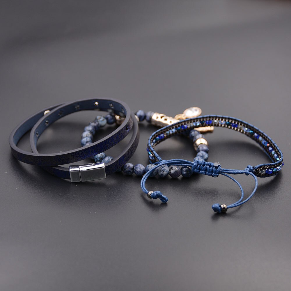 WELLMORE 3 pcs pulseiras composto modo perla braceletes de couro menina pulseiras charme pulseiras para as mulheres por atacado