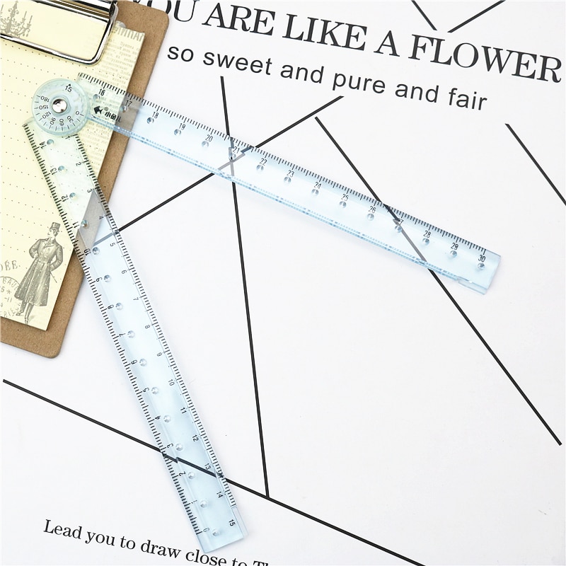 4 Teile/satz Schüler transparent herrscher Rechten winkel dreieck lineal 30cm klapp lineal Mathematische geometrische zeichnung messung