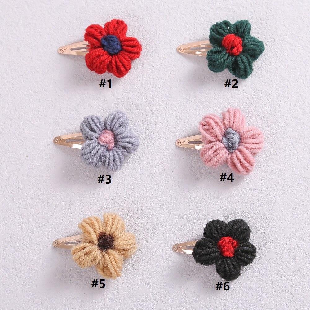 6 Kleuren Leuke Haarspeldjes Voor Kinderen Zoete Wol Bloem Baby Haarspelden Meisje Zomer Meisje Haarspeldjes Kids Hair accessoires