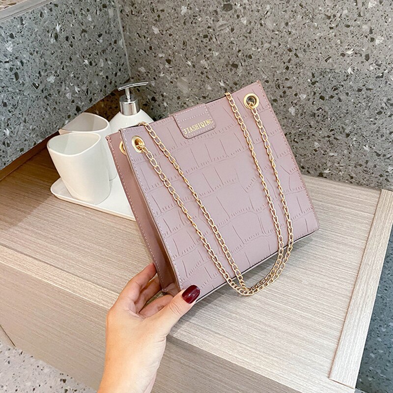 Frauen Eimer Schulter Taschen Krokodil aufbringen PU Leder Umhängetasche Einfarbig Kette Kleine Kreuz-Körper Tasche Für weibliche: WK-7772-Violett