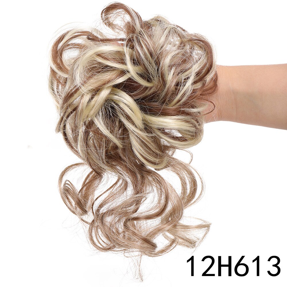LiHui moño sintético, banda con rizos desordenados, pinza elástica para el pelo, pieza de peluca, pinza para el pelo para mujer, negro y marrón: T1B / 4 / 30