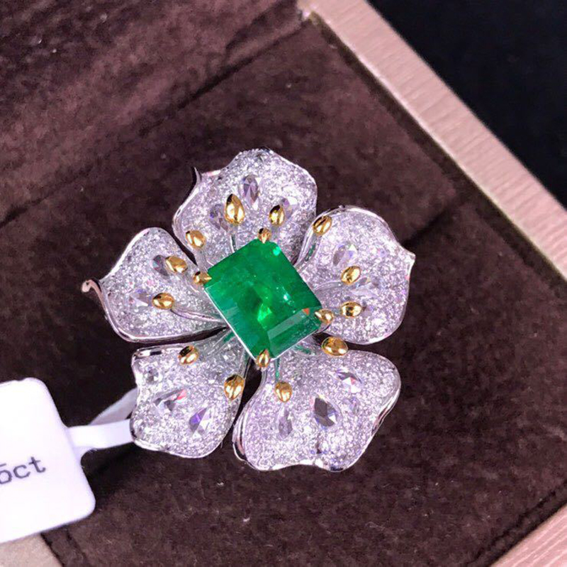 Vintage Geïmiteerd Smaragden Ring Voor Vrouwen Bruiloft Zirkoon Bloem Ring Groene Steen Luxe Grote Ring Fijne Sieraden