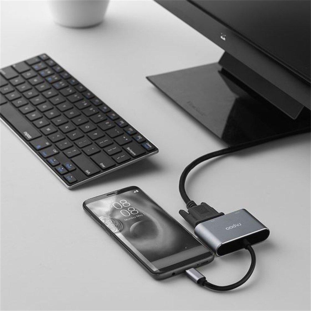 Rapoo XD10V Laptop Docking Stations USB-C 2-Port Splitter Converter USB-C Naar Hdmi Vga Multifunctionele Adapter