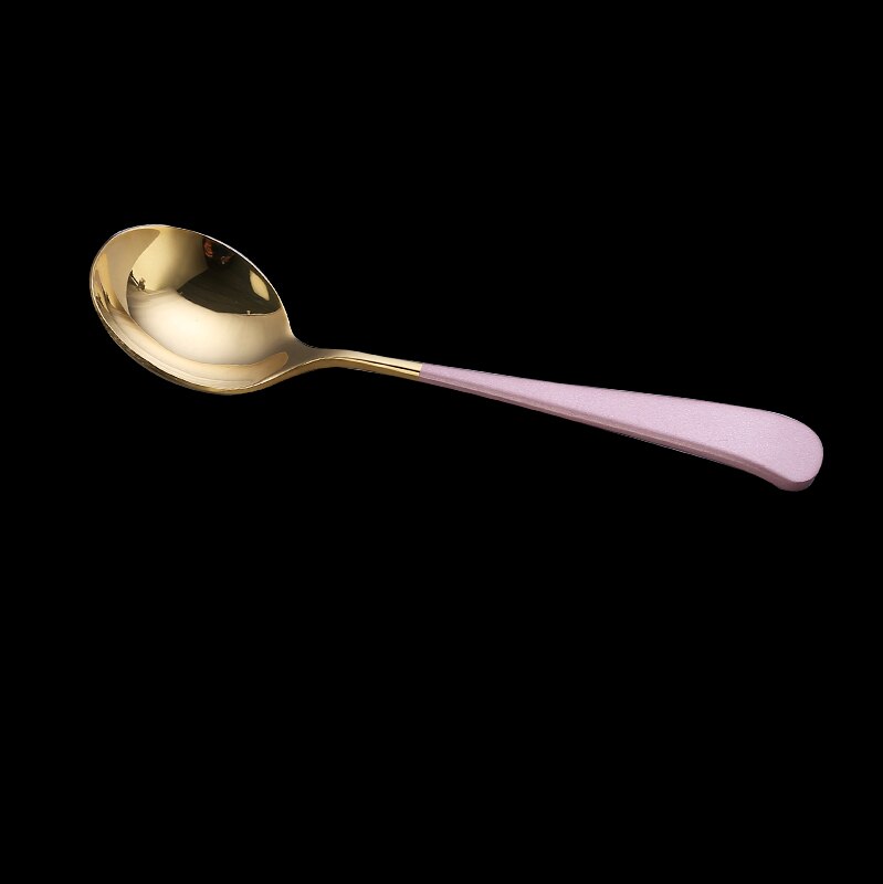 Coffee Spoons Stainless Steel Dessert Spoons Kitchen Utensils Round Spoons 7Colors 1pcs Serving Spoon: Pink Gold