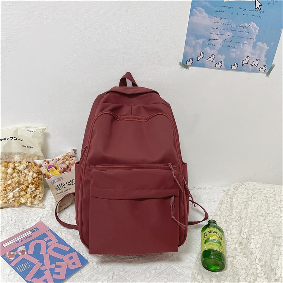 Mochila escolar para adolescentes y niñas, morral escolar de nailon suave, a la , de viaje: Red / Only Backpack