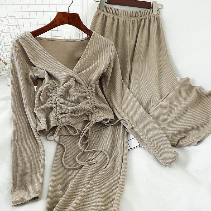 Lascana Homewearbroek -Loungebroek -lounge-/brei broek met wijde pijpen en zijzakken, loungewear