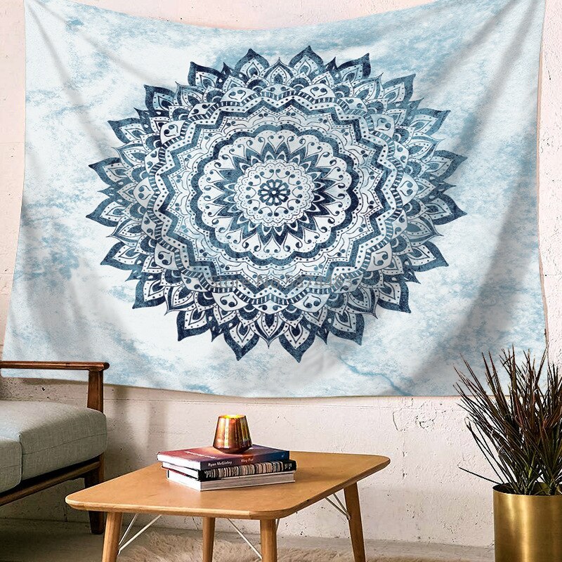 Black Mandala Tapestry Bohemian Mandala Tapestry Gray Marble Gold Blue Wall Hanging Indian Boho Beach Throw Rug Blanket Mattress