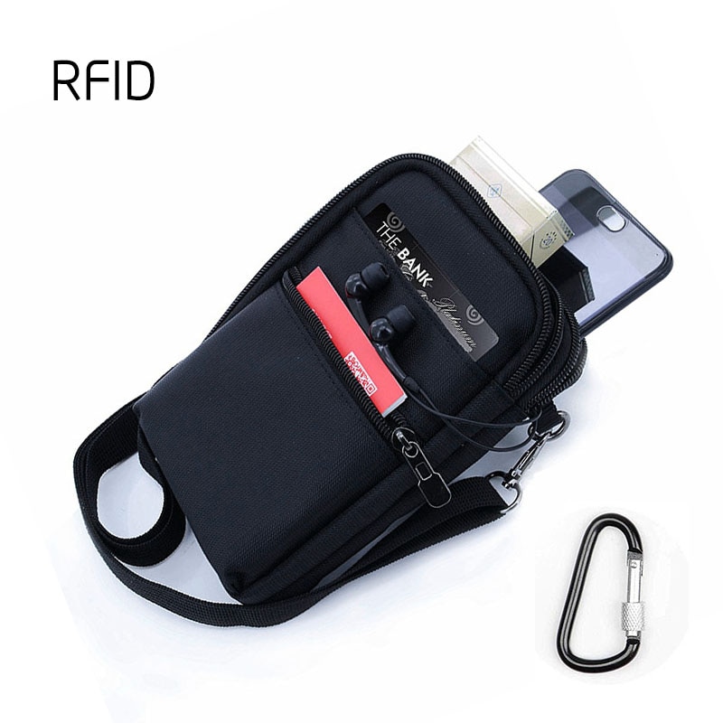 RFID bloquant porte-carte passeport sac voyage téléphone cou portefeuille épaule sacoche bandoulière pochette avec mousqueton taille Pack