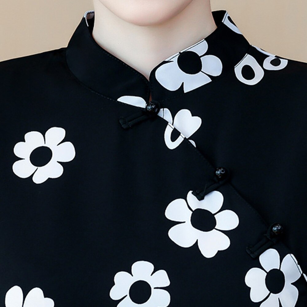 Vestido negro de talla grande para mujer, vestido de verano chino Cheongsam Qipao, vestido Swing de manga corta, vestidos de ropa tradicional china