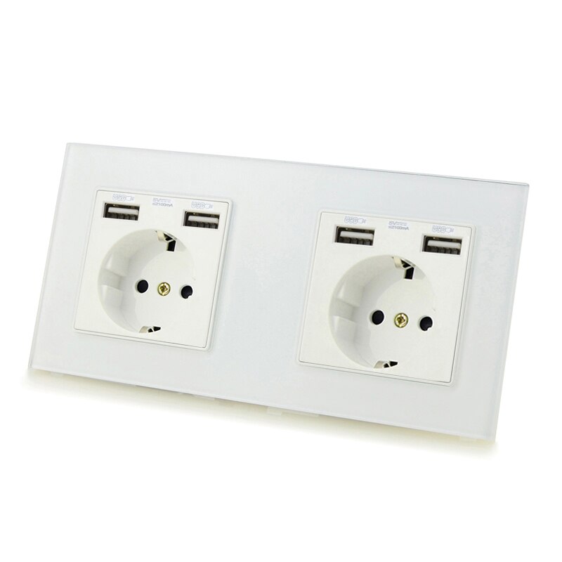 Avoir EU Standard Plug Socket Dual USB Port Wall Power Socket Glass Panel Double Triple Quadruple Socket Electrical Outlet