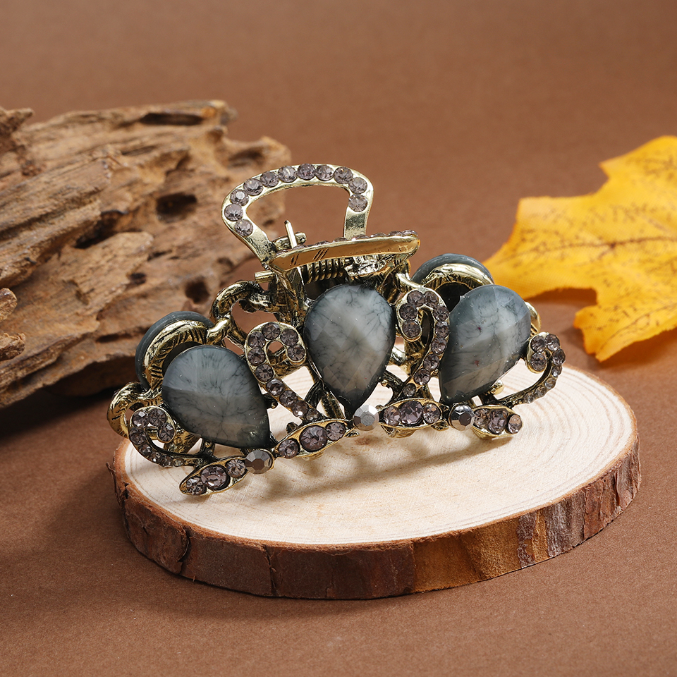 Retro metal hårklo antik bronze rhinestone hårspænde kvinder piger hår tilbehør smykker