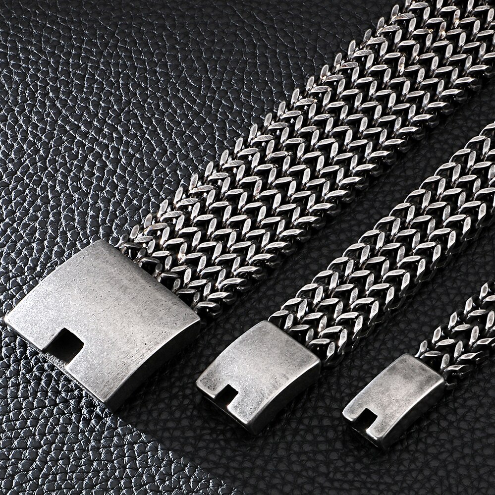 12/18/30 MILLIMETRI di Larghezza Nero Bracciale in Acciaio Da Uomo 23CM retrò massiccio Mens Braccialetti con Ciondoli 2020 amicizia gioielli da uomo di Sesso Maschile