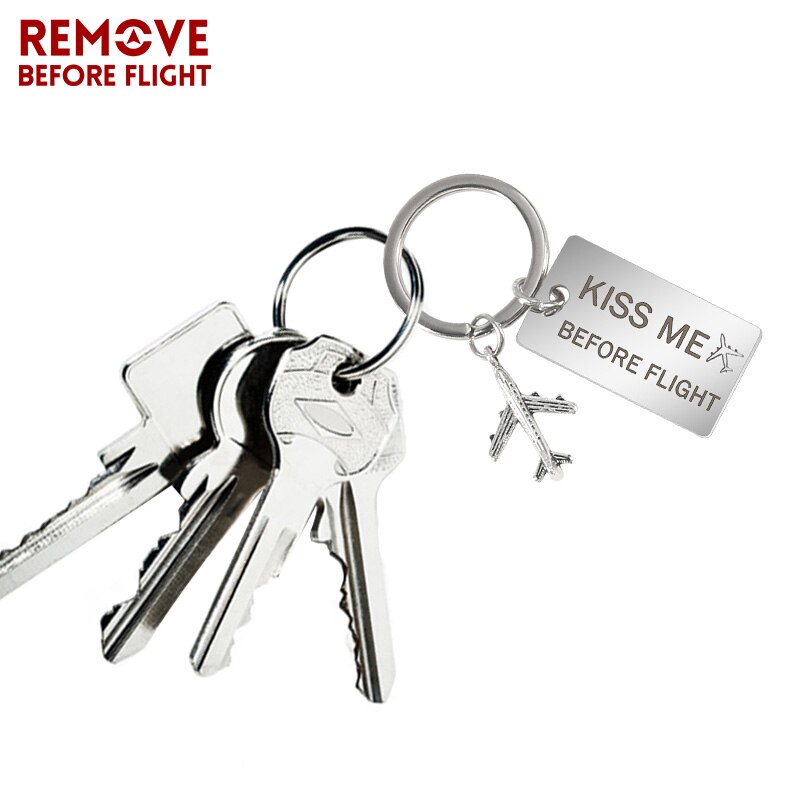 Car Key Chains Kiss Me Before Flight Car Keychains Mens Key Ring Chain for Aviation Airworthy Metal Key Holder