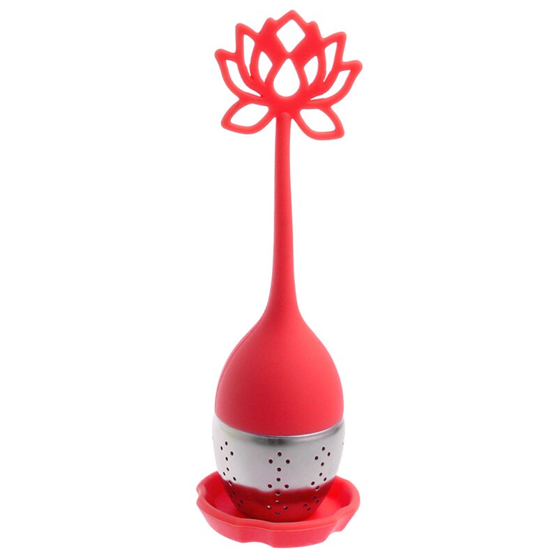 17cm silikone lotus løse te infuser rustfrit stål filter diffuser si teposer søde: Rød